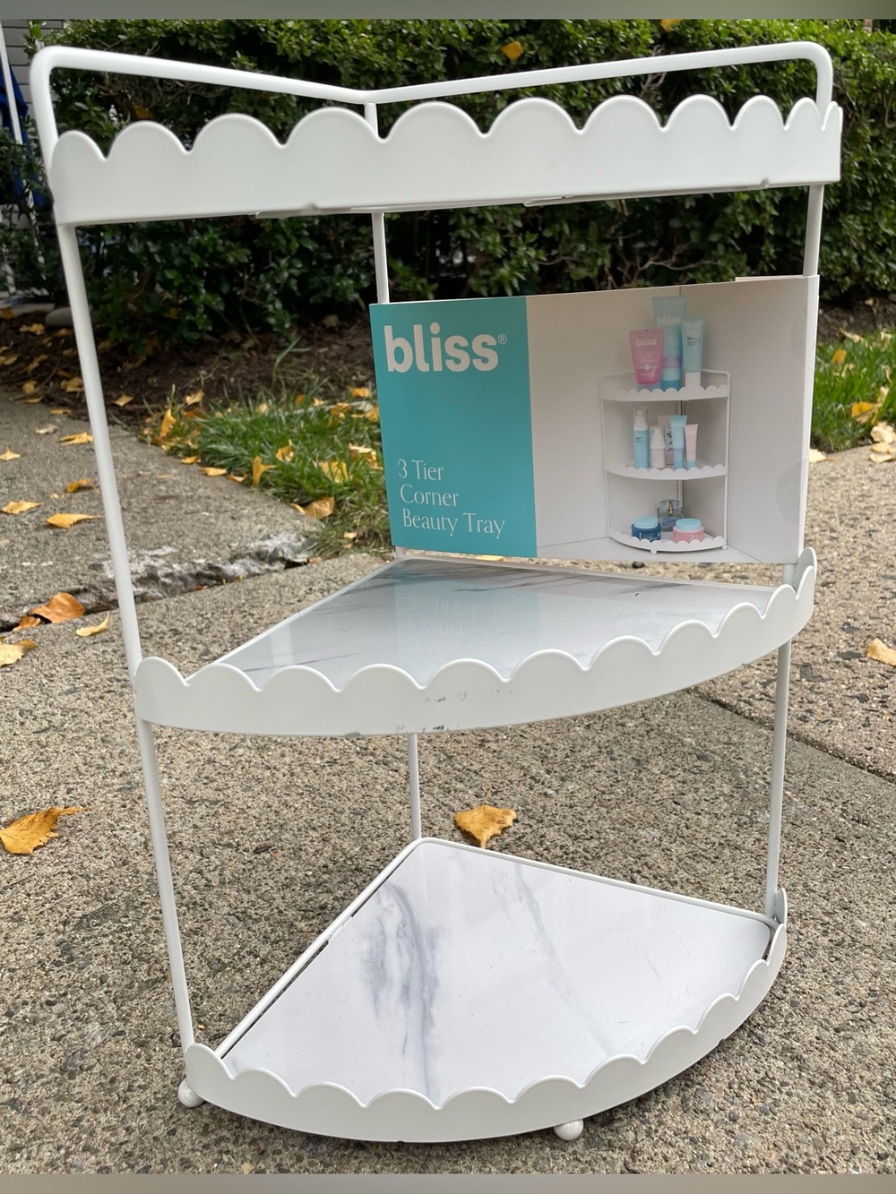 Bliss White Marble 3-Tier Corner Beauty Organizer Like New